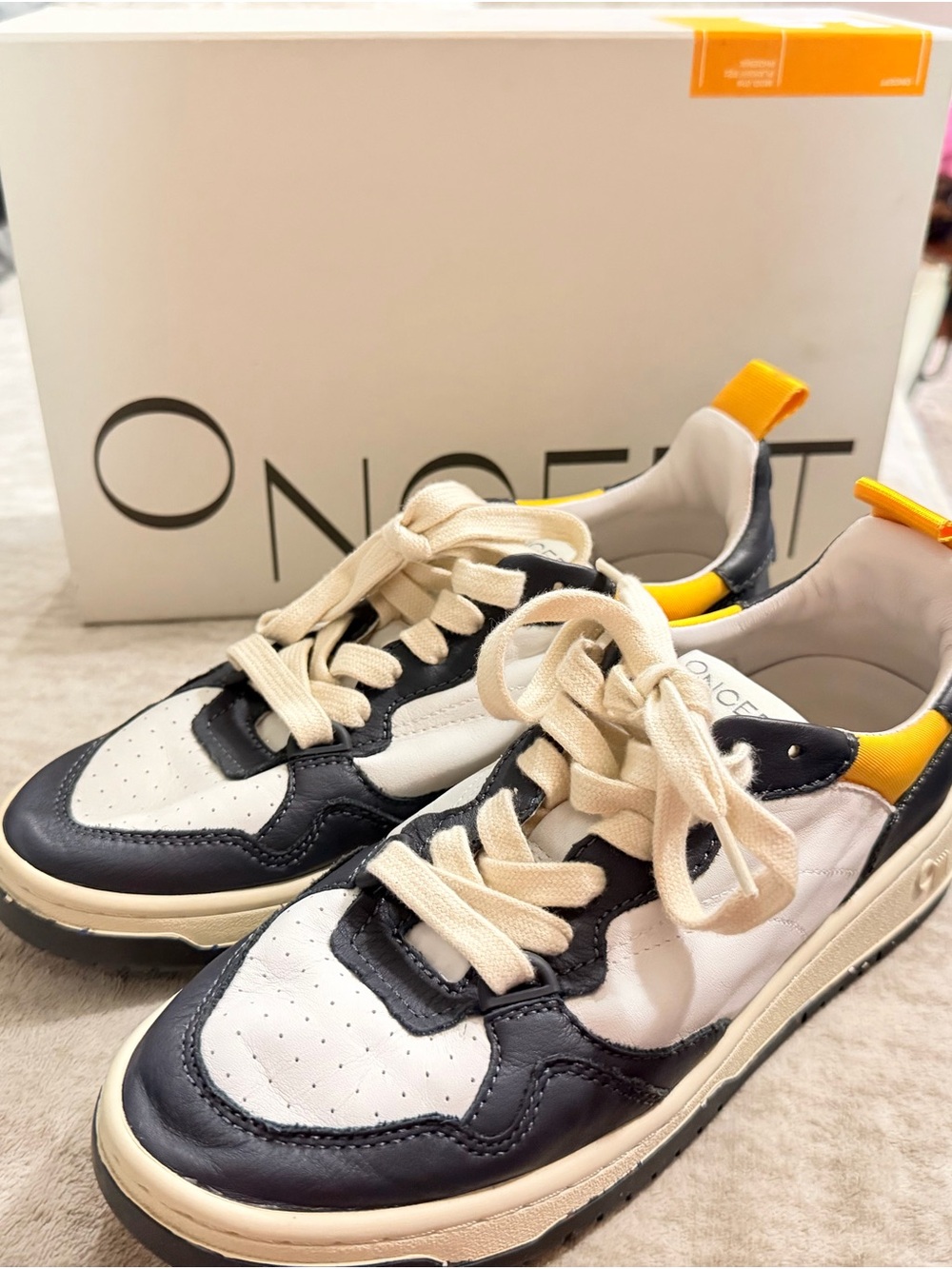 ONCEPT -NEW- Women's Black & White Athletic Sneakers with Yellow Accent 7.5